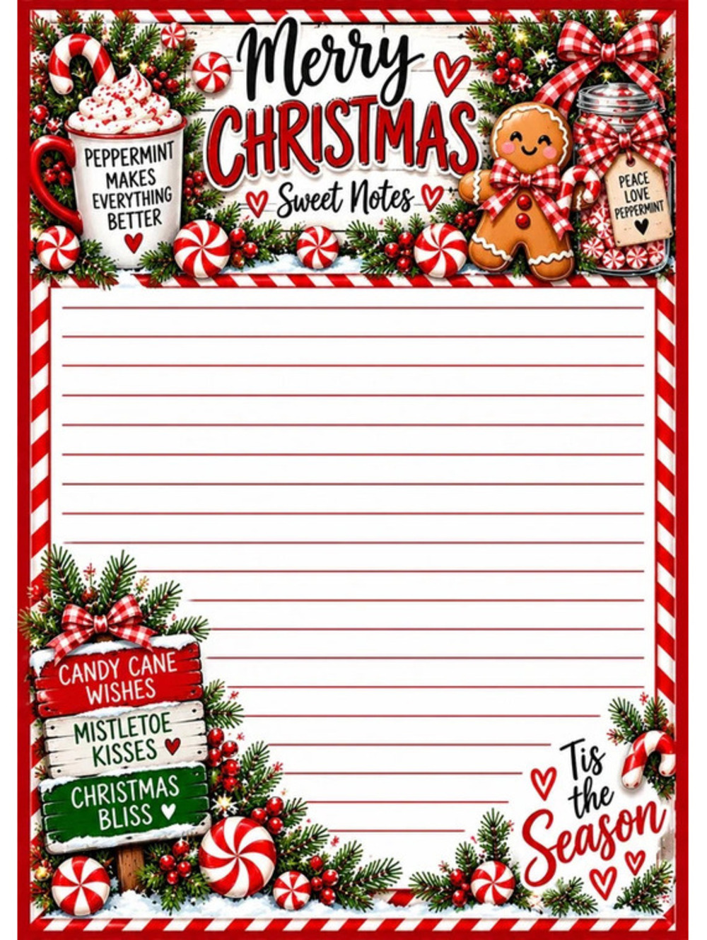 Peppermint Christmas 5x7 Notepad Set of 2